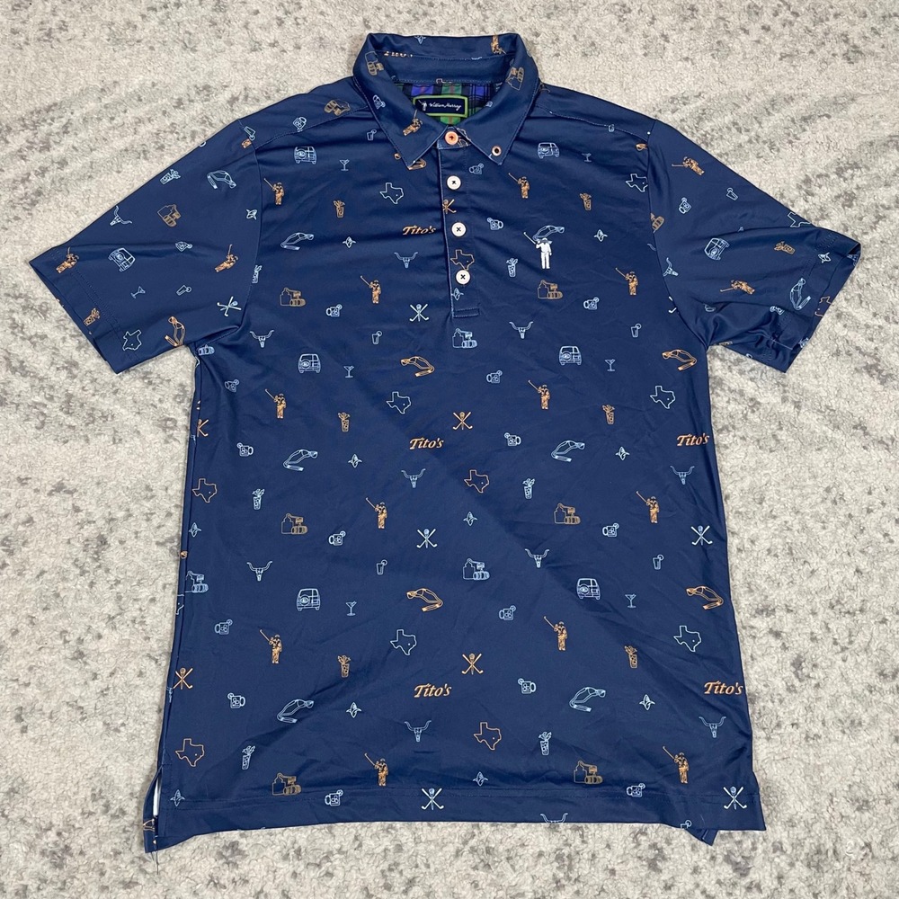 William Murray Golf x Tito's Vodka Mens Navy Blue Texas Print Polo Shirt Small - Picture 2 of 7